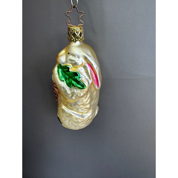 Inge-Glas Blown Glass Bunny Ornament With Carrot Pearlized 4" Germany - Picture 1 of 5